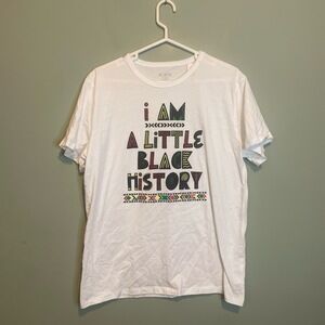 NWT Womens I Am A‎ Little Black History Crew Neck Graphic T-Shirt White Large